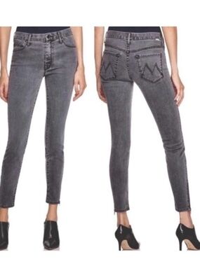 MOTHER Lies & Shadows Looker Crop Gray Acid Wash Straight Jeans Denim size 25